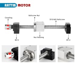 【DE】SFU1605 Ballscrew-L300mm/ 500mm/ 600mm /800mm/1050mm End machined & Ball nut & BK/BF12 End Support & Nut housing for CNC