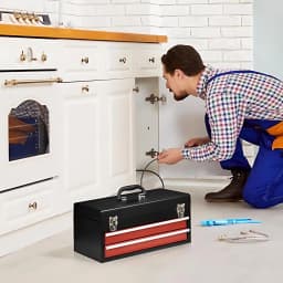 3 Layers Multifunctional Thickened Metal Tool Box Household Hardware Tools Box Lockable Tool Cabinet Portable Storage, Red+Black