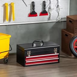 3 Layers Multifunctional Thickened Metal Tool Box Household Hardware Tools Box Lockable Tool Cabinet Portable Storage, Red+Black