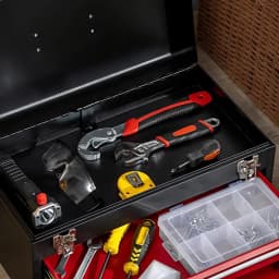 3 Layers Multifunctional Thickened Metal Tool Box Household Hardware Tools Box Lockable Tool Cabinet Portable Storage, Red+Black