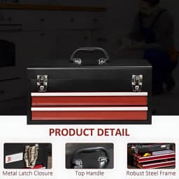 3 Layers Multifunctional Thickened Metal Tool Box Household Hardware Tools Box Lockable Tool Cabinet Portable Storage, Red+Black