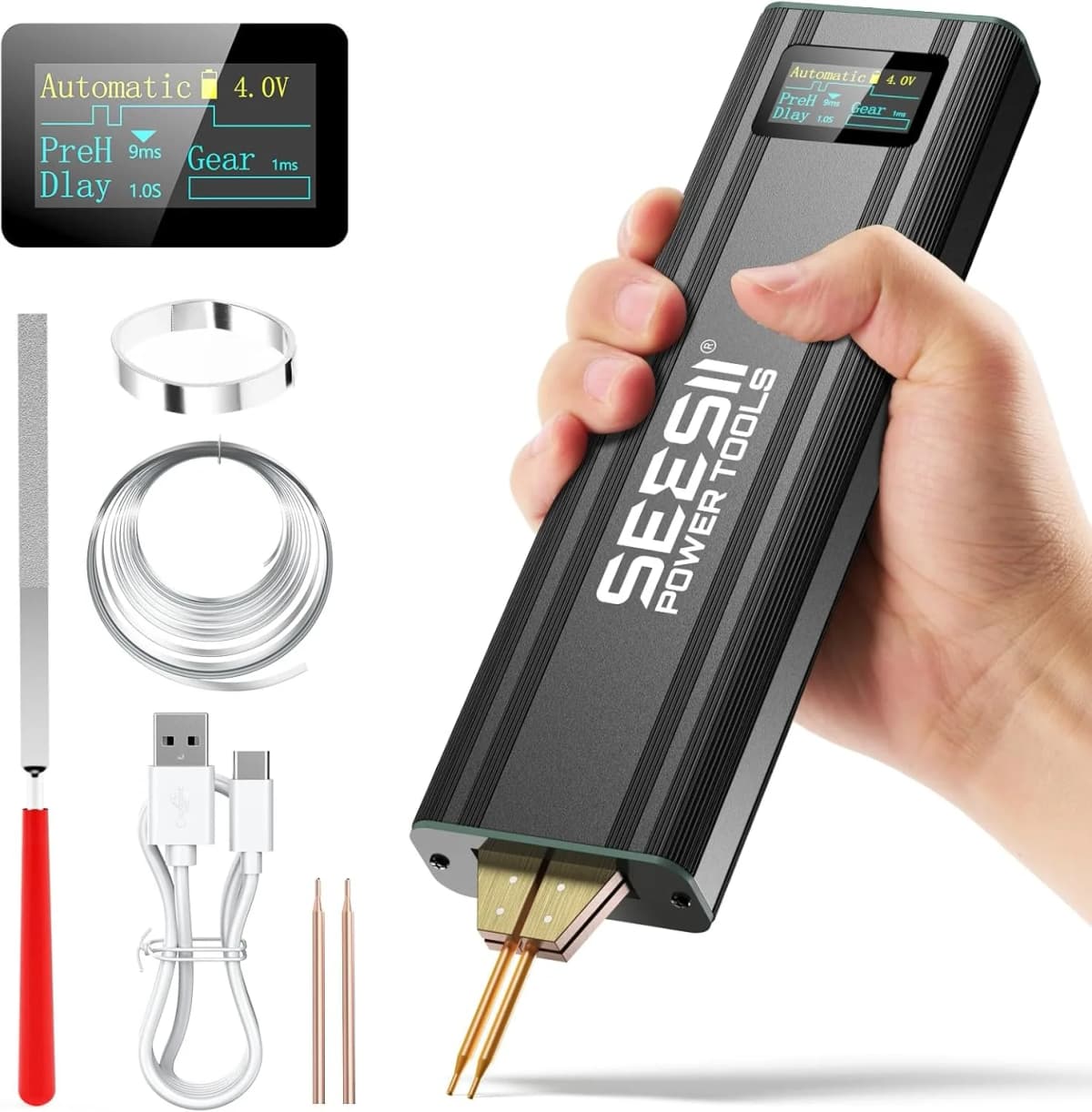 SEESII 80 Gears Mini Portable Spot Welder Spot Welder with Digital Display Upgraded Handheld Welding Nickel Sheets 0.1-0.2mm