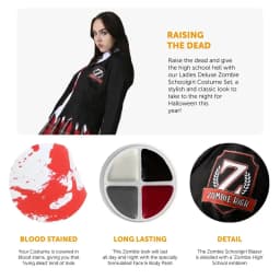 Ladies Deluxe Zombie Schoolgirl Costume Set – Halloween Outfit with Blazer, Shirt, Skirt, Hat, Stockings & Face Paint