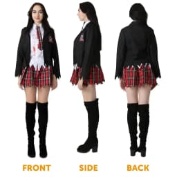 Ladies Deluxe Zombie Schoolgirl Costume Set – Halloween Outfit with Blazer, Shirt, Skirt, Hat, Stockings & Face Paint
