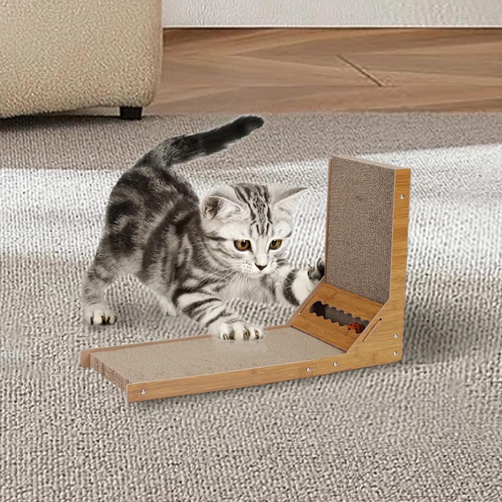 【Breeins】Corrugated L-shaped Cat Scratcher with Toys