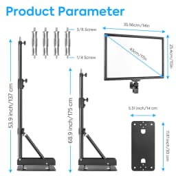 17in Led Studio Light With Wall Mount Boom Arm Kit, 1-100% Brightness & Color Temperature Adjustable, 180° Rotatable, For Makeup