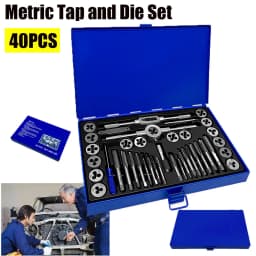 40PCS Metric Tap and Die Set Alloy Steel Pitch Gauge Tough-Bearing Steel CNC M3-M12 Tool Set with Blue Case