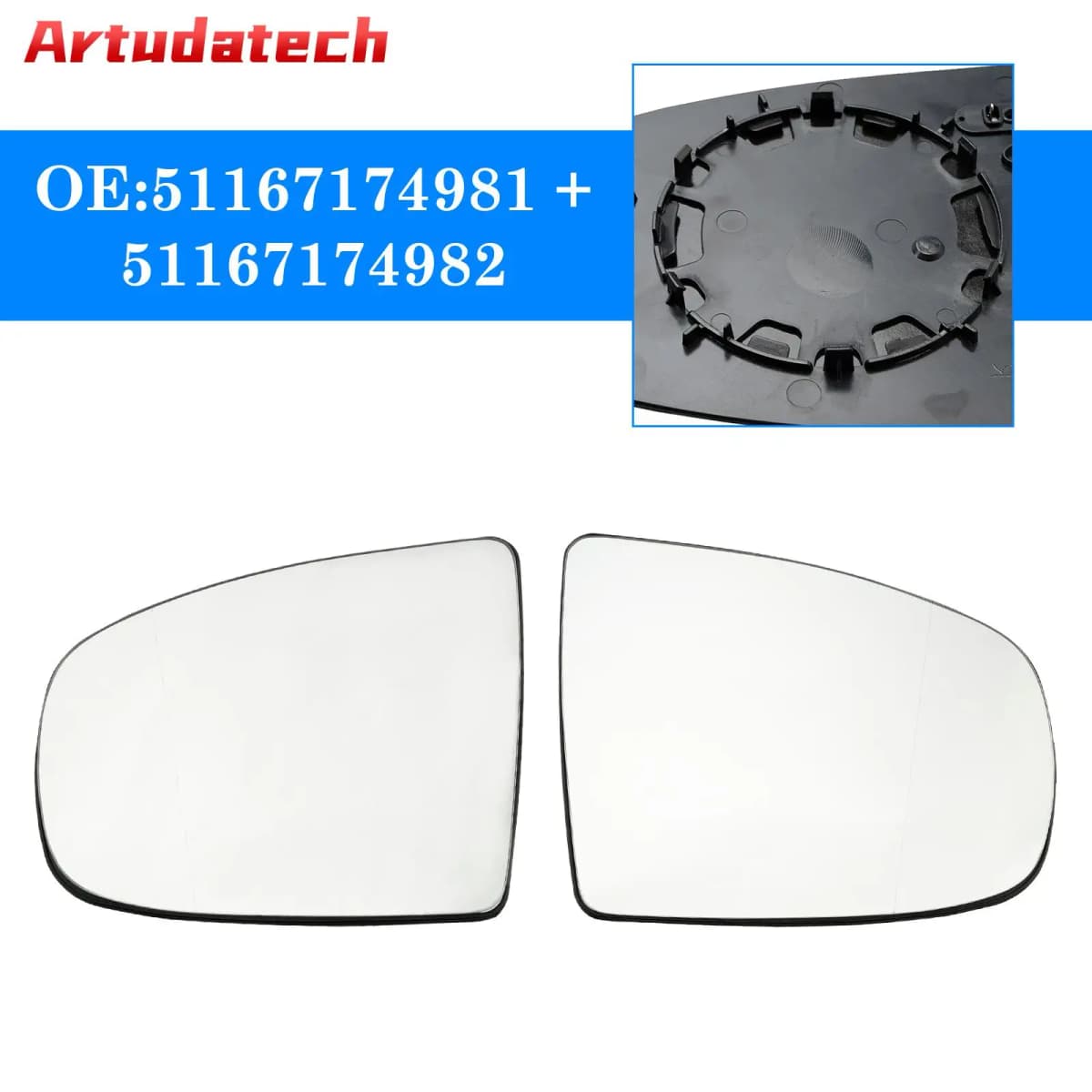 Artudatech 1 Pair Mirror Glass with Heated Wing for BMW X5 X6 E70 E71 E72 08-14