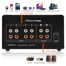 Nobsound TUBE-T5C 4-Way Audio Selector Splitter Mini Stereo Tube Preamp Headphone Amplifier with VU Meter