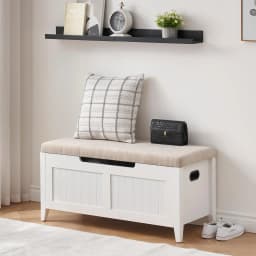 Storage Bench, 39.4” Wooden Chest Storage Box with 2 Safety Hinges, Entryway Benches with Flip-Top, Large Trunk for Living Room,