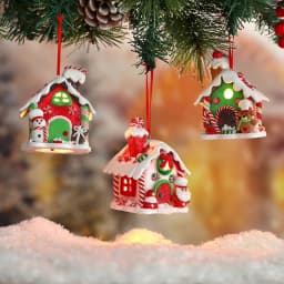 Christmas Theme Pendant Gingerbread Santa Claus Light House Soft Pottery Hanging Tree Year Party Decoration