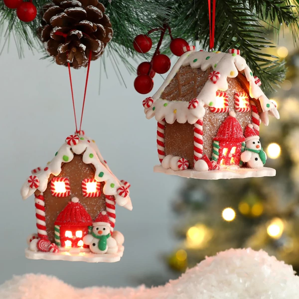 Christmas Theme Pendant Gingerbread Santa Claus Light House Soft Pottery Hanging Tree Year Party Decoration