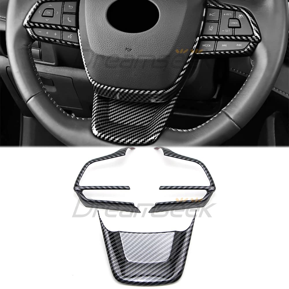 Car Interior Carbon Fiber Look For Toyota Highlander XU70 2020 2021 2022 2023 Steering Wheel Cover Trim Protective Sticker