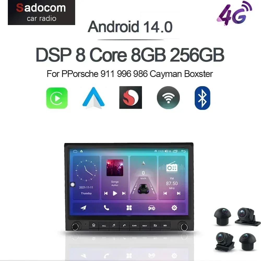 CarPlay 7' Android 14.0 Car Player 8 Core 8GB 256GB Multimedia Stereo GPS Radio For Porsche 911 996 986 Cayman Boxster 2 Din