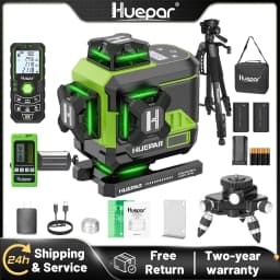 Huepar 4D 16 Lines Cross Line Laser Level Z04CG LCD Screen Bluetooth & Remote Control Osram Green Beam With 2x Li-ion Batteries