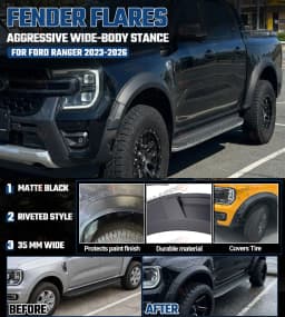 Fender Flares Wheel Arch For Ford Ranger Next Gen 2023 2024 2025 2026 Wildtrak with Parking Sensor Fender Flares Extend 6PCS SET