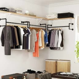 Wall Mounted Industrial Pipe Clothes Rack Garment Hanging Rail Bar for Home Organization Black Metal Pipe Clothing Storage
