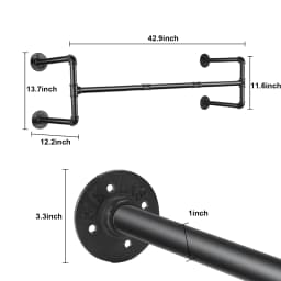 Wall Mounted Industrial Pipe Clothes Rack Garment Hanging Rail Bar for Home Organization Black Metal Pipe Clothing Storage