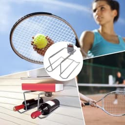 Tennis Racket Wall Mount Non-slip Metal Sports Equipment Organizer Holds 6 Balls and 4 Rackets Wall Mounted Garage Organizer for