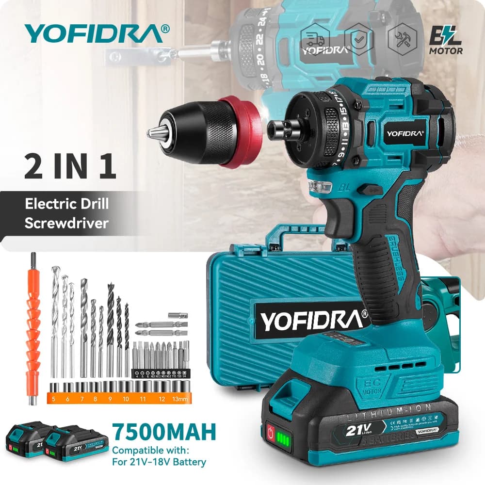 YOFIDRA 2 In1 Brushless Electric Screwdriver Hammer Cordless Drill Impact Multifunctional Power Tool For Makita Battery Pin