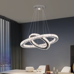 Modern Led Pendant Light Luxury Crystal Rings Dimmable Chandelier Hanging Lustre Ceiling Lamp Living Dining Room Decor Fixture