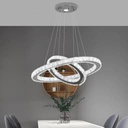 Modern Led Pendant Light Luxury Crystal Rings Dimmable Chandelier Hanging Lustre Ceiling Lamp Living Dining Room Decor Fixture