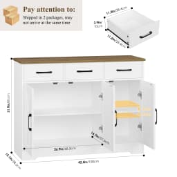 Sideboard, Kitchen Storage Cabinet with 3 Drawers and 3 Doors for Kitchen, Buffet Cabinet with Countertop, for Dining Room, Living Room, Hol