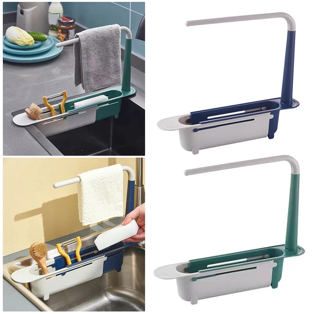 Telescopic Sink Tidy Holder Storage Basket Rack Strainer Bathroom Kitchen Tool