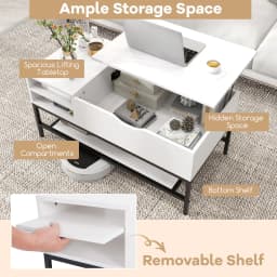 GOFLAME Lift Top Coffee Table Living Room Table w/ Storage Shelf-White