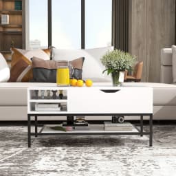 GOFLAME Lift Top Coffee Table Living Room Table w/ Storage Shelf-White