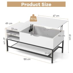GOFLAME Lift Top Coffee Table Living Room Table w/ Storage Shelf-White