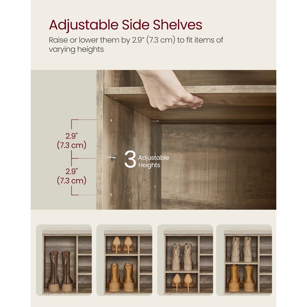 VASAGLE Shoe Bench, Shoe Shelf, Shoe Rack, Storage Cabinet, 10 Compartments, with Cushion, for Entryway, 104 x 30 x 48 cm