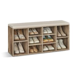 VASAGLE Shoe Bench, Shoe Shelf, Shoe Rack, Storage Cabinet, 10 Compartments, with Cushion, for Entryway, 104 x 30 x 48 cm
