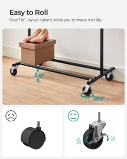 SONGMICS Clothes Rack on Wheels, Heavy Duty Clothes Rail, with Extendable Hanging Rail, 90 kg Load Capacity, Portable