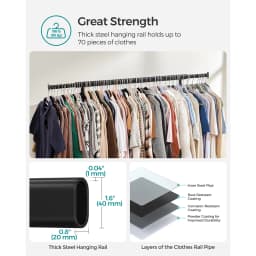 SONGMICS Clothes Rack on Wheels, Heavy Duty Clothes Rail, with Extendable Hanging Rail, 90 kg Load Capacity, Portable