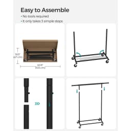 SONGMICS Clothes Rack on Wheels, Heavy Duty Clothes Rail, with Extendable Hanging Rail, 90 kg Load Capacity, Portable