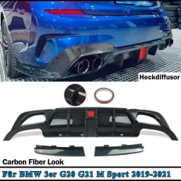 MagicKit Carbon Look Rear Bumper Diffuser Quad Pipes For BMW 3 Series G20 G21 M Sport 19+