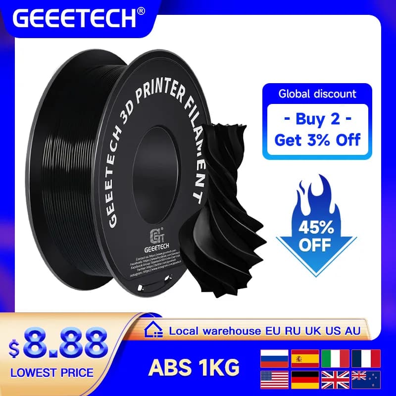 Geeetech ABS+ 3D Filament 1.75mm 1KG Plastic, 3D Printer Material, Tangle-Free, Non-Toxic, Vacuum Packaging White Black