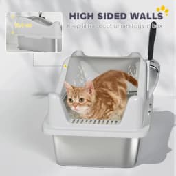 PINGGO Stainless Steel Cat Litter Box with High Sides, Metal Scoop, 43 X 33 X 25 cm, Simple, Comfortable, and Hygienic