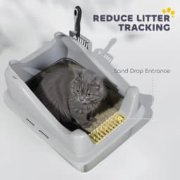 PINGGO Stainless Steel Cat Litter Box with High Sides, Metal Scoop, 43 X 33 X 25 cm, Simple, Comfortable, and Hygienic