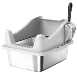 PINGGO Stainless Steel Cat Litter Box with High Sides, Metal Scoop, 43 X 33 X 25 cm, Simple, Comfortable, and Hygienic