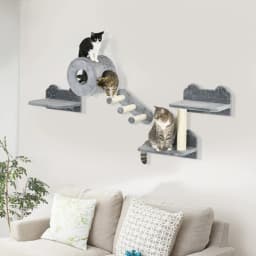 PINGGO 4PCS Wall Mounted Cat Tree, with Steps, Perch, Cat House Solid Production, Soft and Comfortable Touch