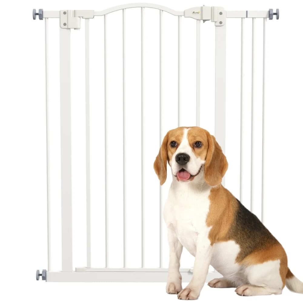 PINGGO Metal Pet Safety Gate Dog Gate Folding Fence 74-87cm, Easy To Install and Adjustable Broadband White