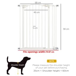 PINGGO Metal Pet Safety Gate Dog Gate Folding Fence 74-87cm, Easy To Install and Adjustable Broadband White