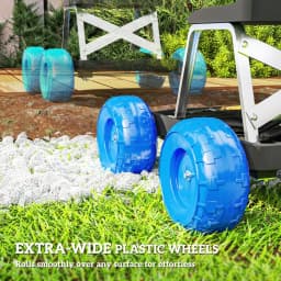 PINGGO Garden Cart with Wheels, Garden Stool Trolley with Tool Tray, Rolling Garden Seat for Weeding, Planting, Blue