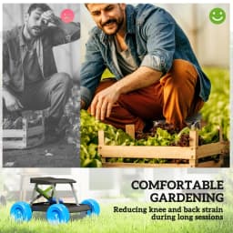 PINGGO Garden Cart with Wheels, Garden Stool Trolley with Tool Tray, Rolling Garden Seat for Weeding, Planting, Blue