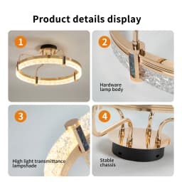 Modern Gold Ceiling Light, Dimmable LED Chandelier with Acrylic in Crystal Shape, 1-Ring Pendant Lighting Fixtures