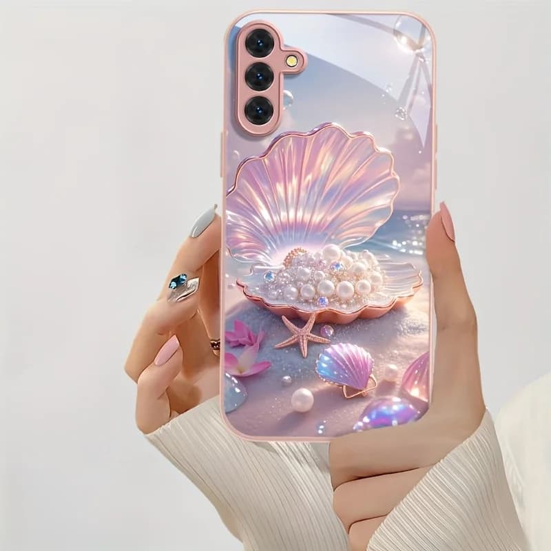 Hard Tempered Glass Phone Case For Samsung Galaxy S26 S25 Ultra S24 Plus S23 S22 S21 S20 FE Cases Starfish Shells Pattern Cover