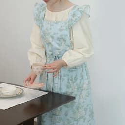 Long Print Water-resistant Cotton Ruffled Kitchen Apron with Pockets for Women Cross-back Pinafore for Cooking Baking Gardening