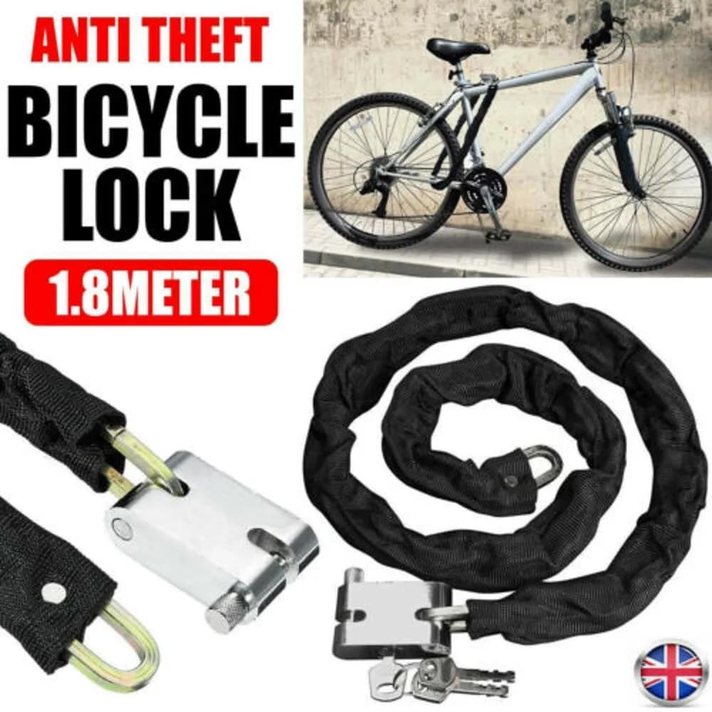 1.8m Bike Chain Lock Home Garden Bicycle Heavy Duty Security Padlock Motorbike